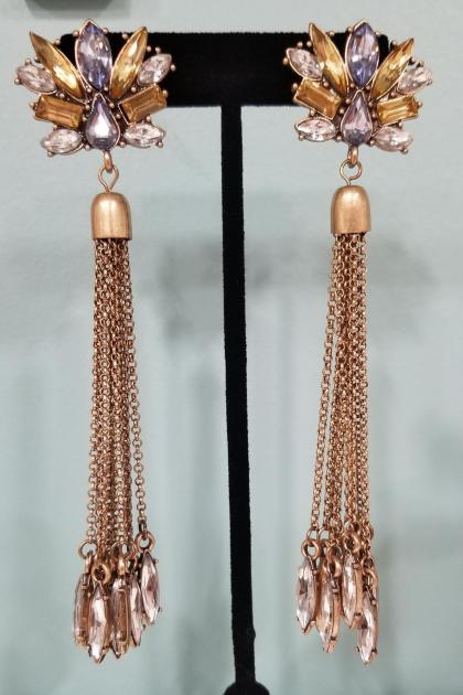 Champagne Crystal Earrings with Chains
