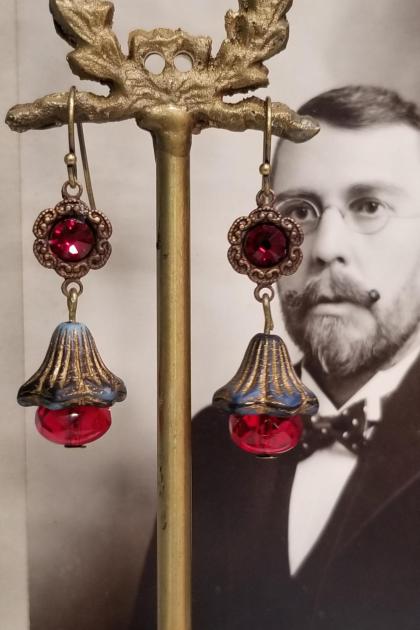 Crimson Floral Drop Earrings