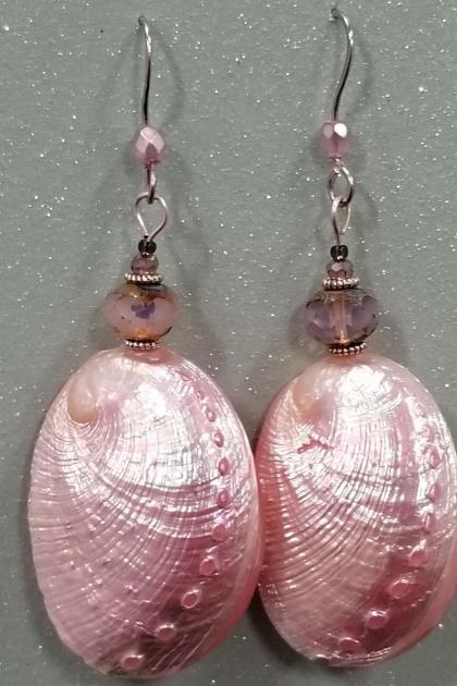 Bubble Gum Pink Puffy Abalone Shell Earrings
