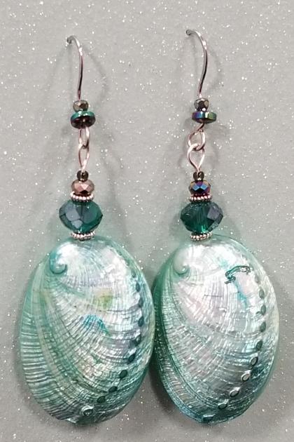 Sea Foam Green Puffy Abalone Shell Earrings