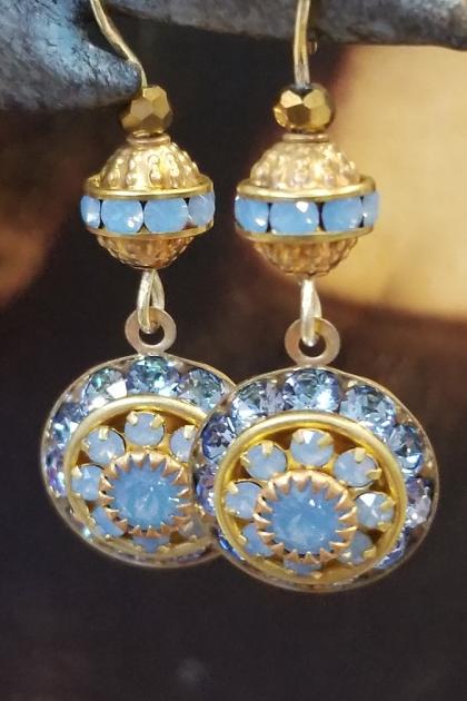 Light Blue Opal and Crystal Drop Earrings