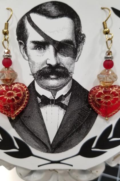 Cherry Red Historical Heart Earrings