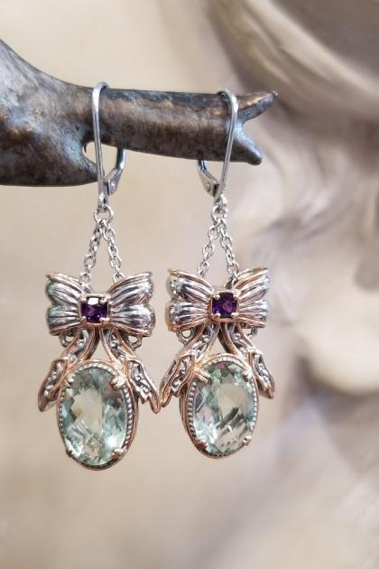 Michael Anthony Prasiolite and Amethyst Drop Earrings