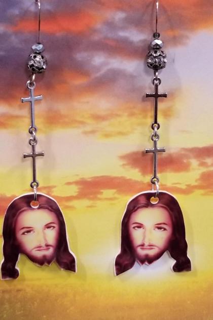 Jesus Earrings with Cross Chains