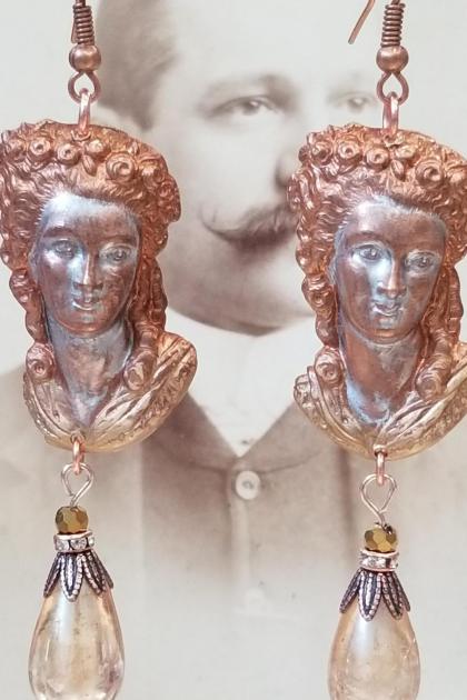 Brassy and Sassy Lady Head Earrings