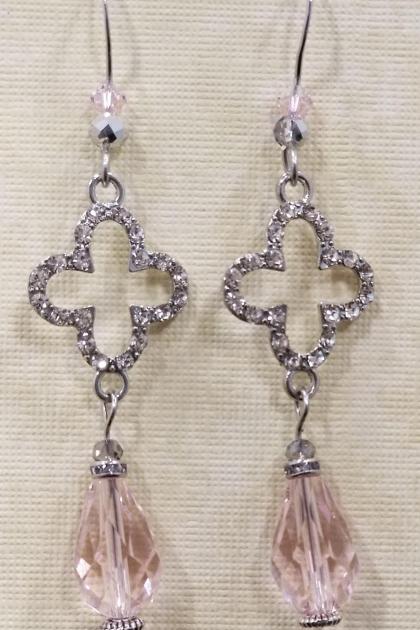 ANTIQUE PINK Clover Cross Faux Diamond Dangle Earrings