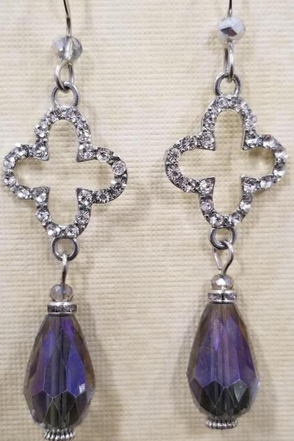 Clover Cross Faux Diamond Dangle Earrings