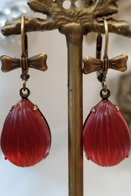 Frosted Raspberry Scarlet Tear Drop Earrings