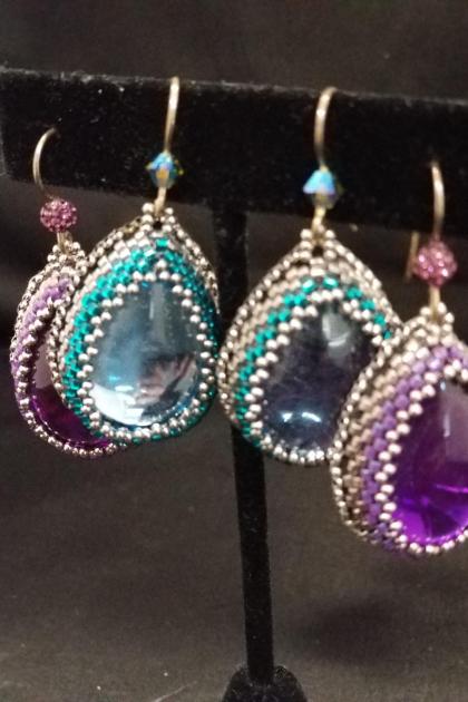 Icy Rain Drop Bead Embroidered Earrings