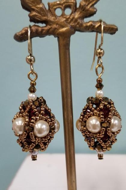 Bronze Bauble Biconical Beaded Earrings
