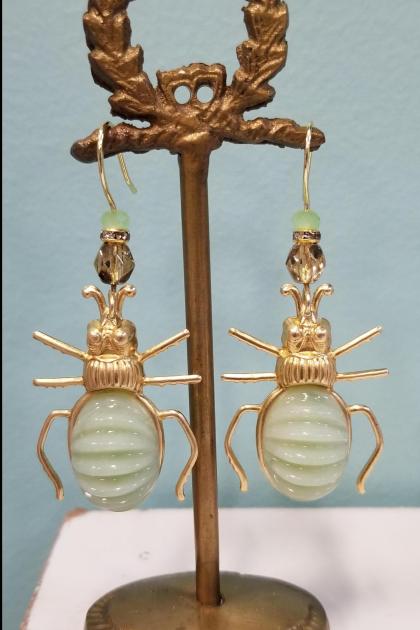 Ribbed Golden Ground Beetle Earrings