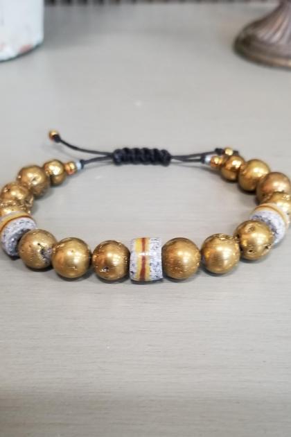 Men's Gold Druzy Bead Bracelet