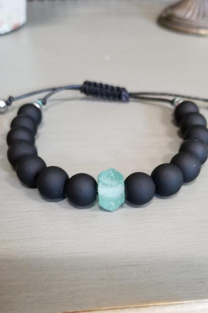 Men's Black Bead and Coca Cola Bottle Bead Bracelet