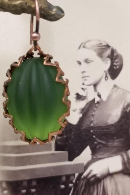 Ethereal Green Curtain Oval Earrings
