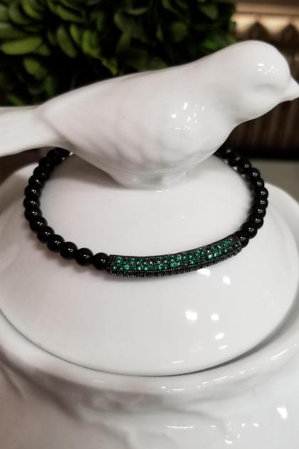 GREEN Pave Bead Stretchy Bracelet