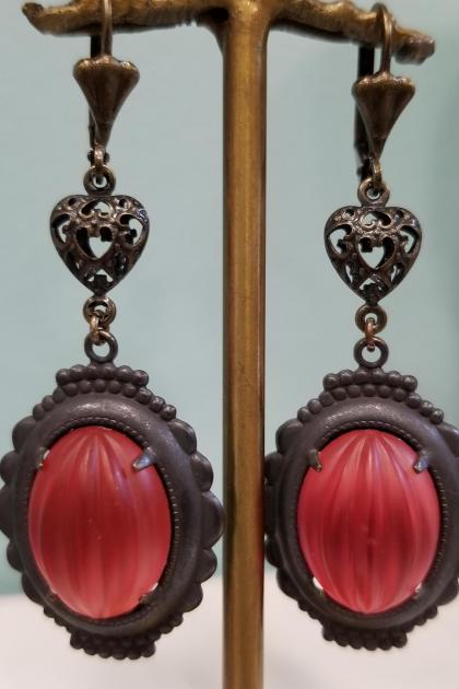Oval Picture Frame Earrings FROSTED RASPBERRY