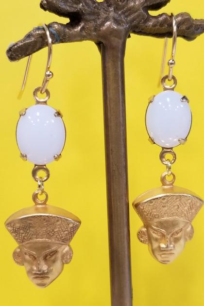 Who's Your Sensei Fu Manchu Earrings (Milky White Opal)