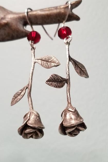 Long Stem Rose Earrings