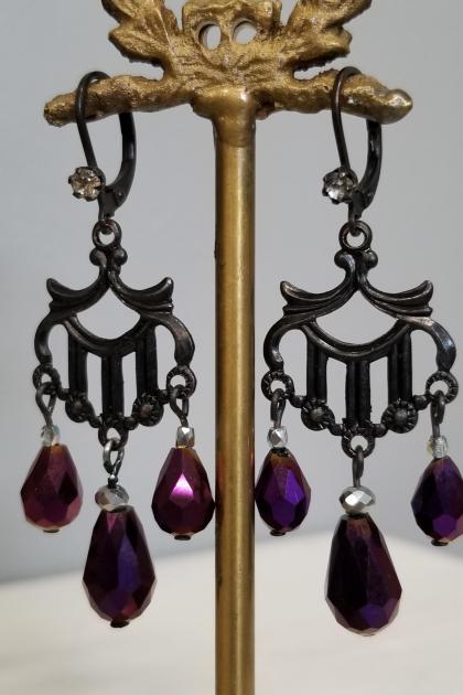 Black Harp and Groovy Purple Teardrop Earrings