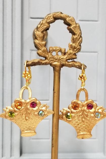 Victorian Flower Basket Earrings