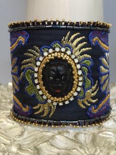 Antique Pug Dog Cameo Jacquard Bracelet