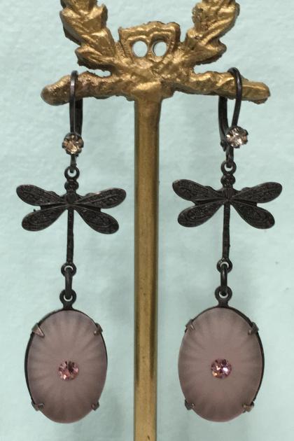 Black Raspberry Dragonfly Earrings