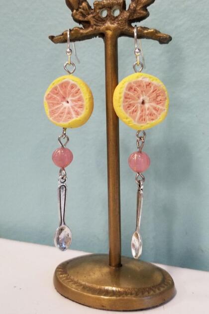Half Grapefruit and Spoon Dangle Earrings