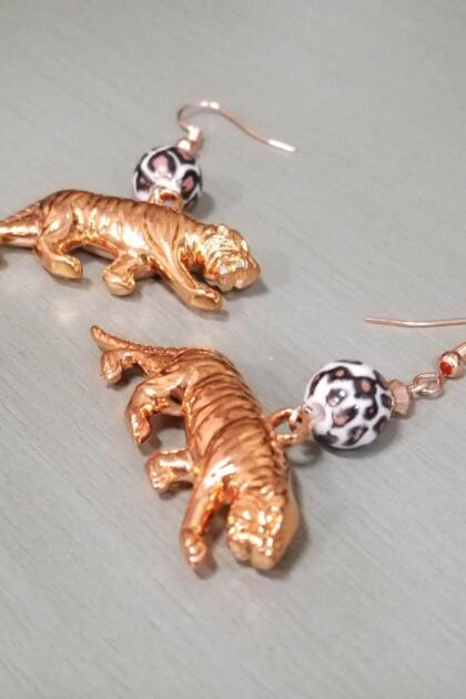 Rose Gold Tiger Earrings
