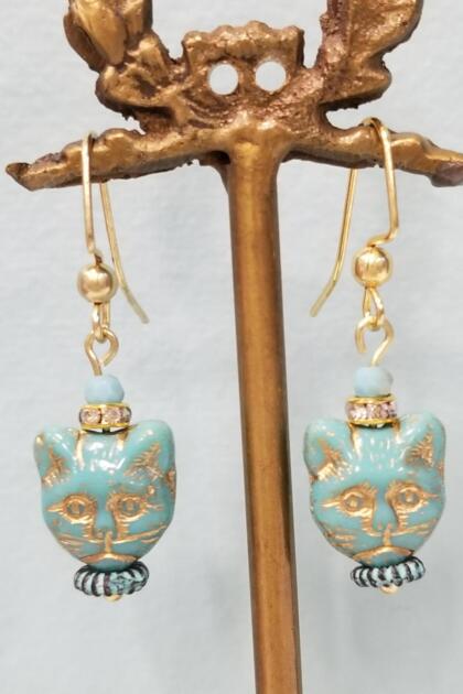 Turquoise Cat Head Earrings