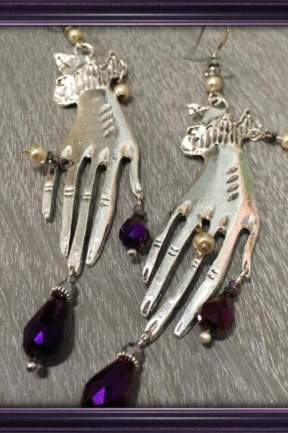 Victorian Hands with Violet Accents Earrings