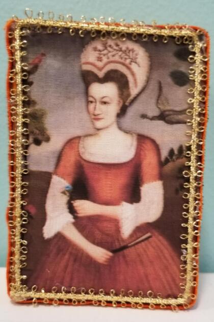 Lady in Brick Orange Dress with Bird Folk Art Painting Decorative Box
