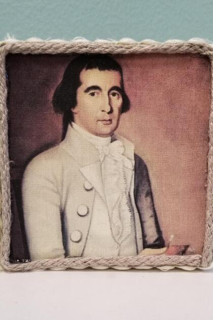 Colonial Folk Art Painting of Gentleman in Cream Suit Decorative Box