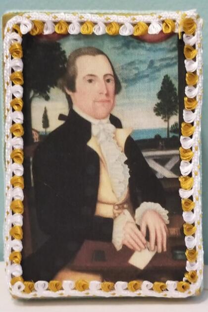 Primitive Folk Art Portrait of Colonial Captain Decorative Box