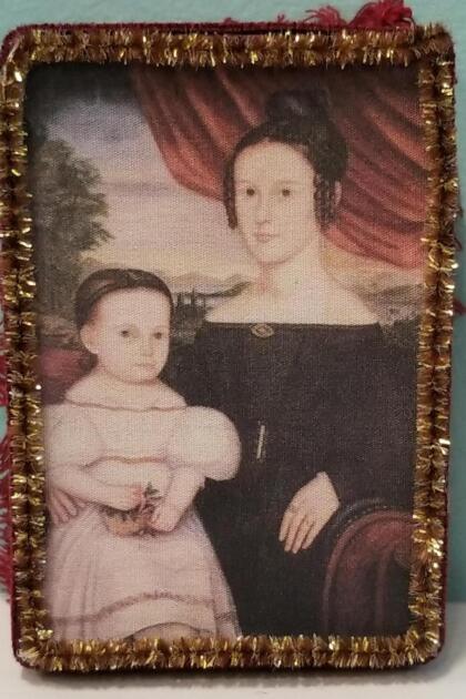 Primitive Folk Art Portrait of Mrs. Miner and Child Decorative Box