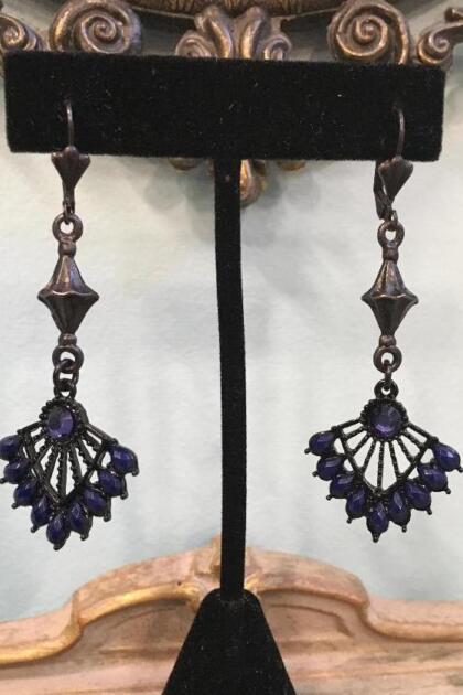 Black Art Deco Fan Earrings