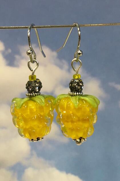 Yellow Raspberry Lampworks Earrings