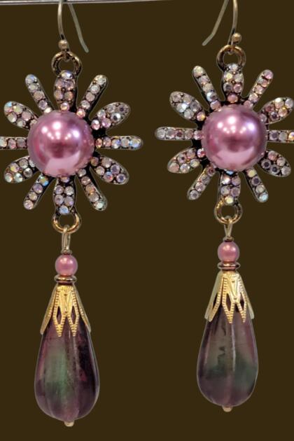Lavender Pearl Flower Earrings