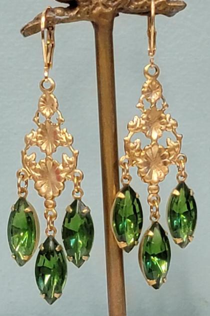 Emerald Green Cascading Chandelier Earrings