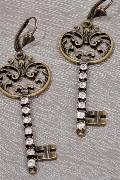 Antique Filigree Key Earrings