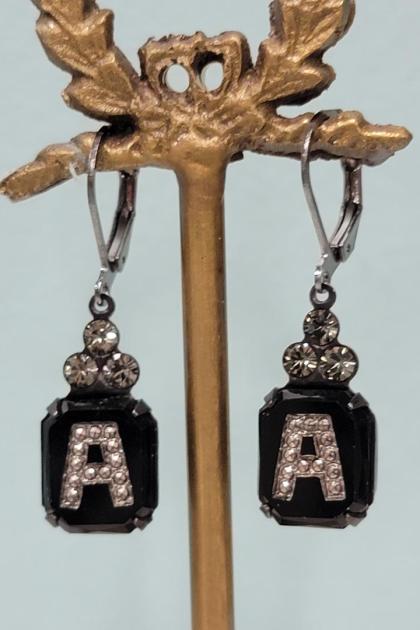 Initial Marcasite Earrings (Letter A)