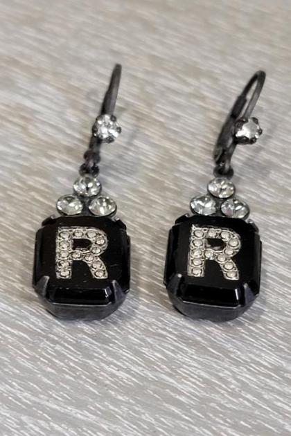 Initial Marcasite Earrings (Letter R)