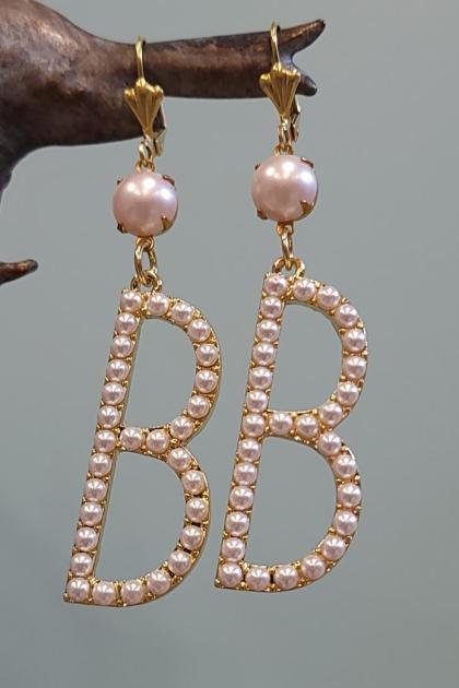 B Initial Pearl Earrings