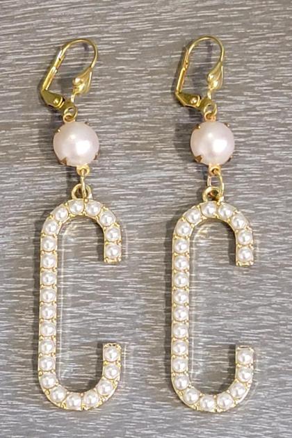 C Initial Pearl Earrings