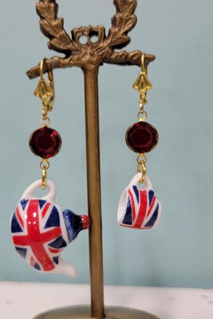 Union Jack British Teapot and Teacup Earrings