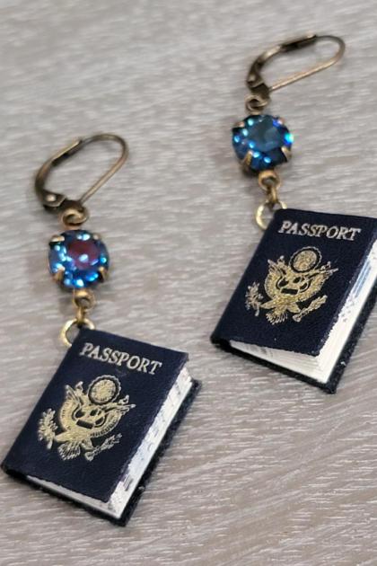 Blue Passport Book Travel Earrings