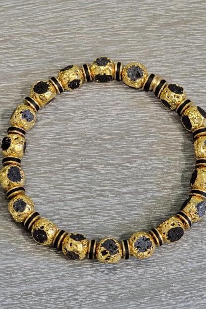 Men's Golden Nugget with Black Accents Rockstar Beaded Bracelet
