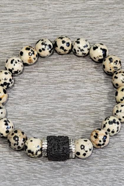Men's Dalmation Jasper and Volcanic Black Lava Bracelet