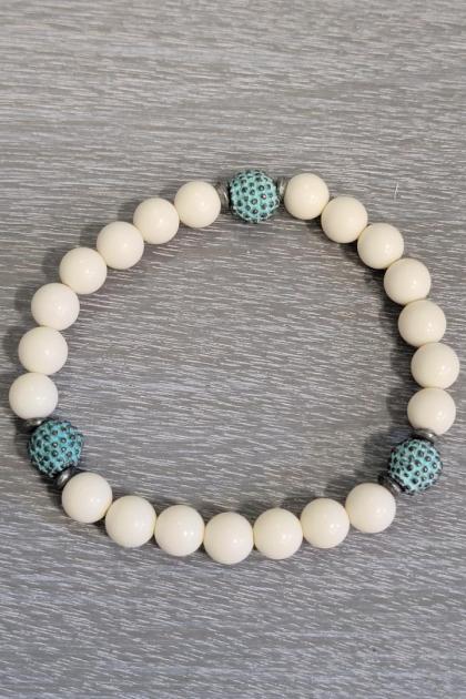 Men's Ivory and Turquoise Beaded Bracelet