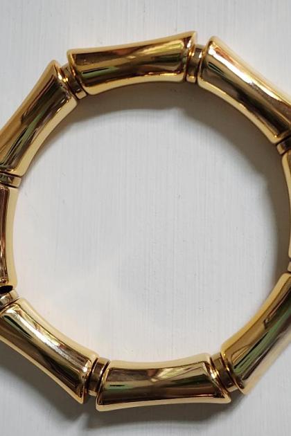 Gold Bamboo Acrylic Stretchy Bracelet