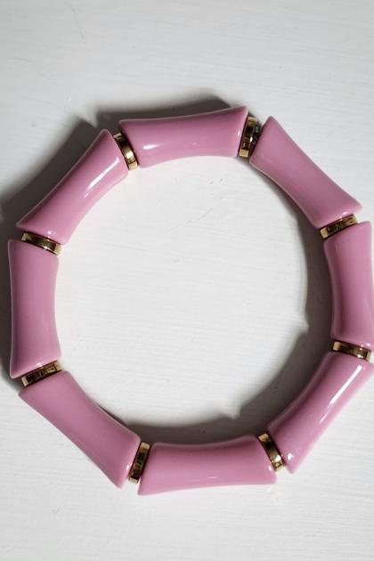 Mauve Pink Bamboo Acrylic Stretchy Bracelet